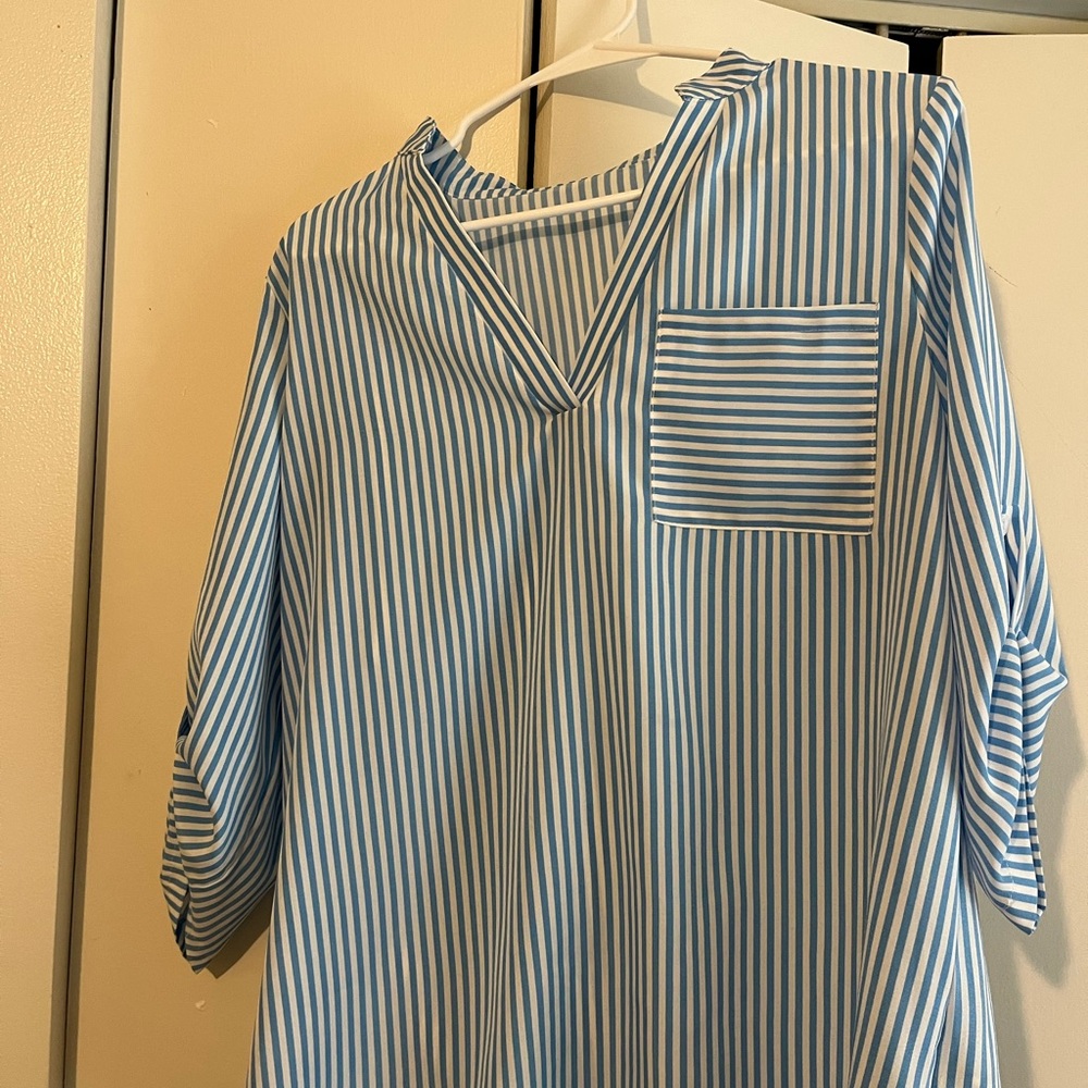 Blue and white striped SHEIN shirt Large